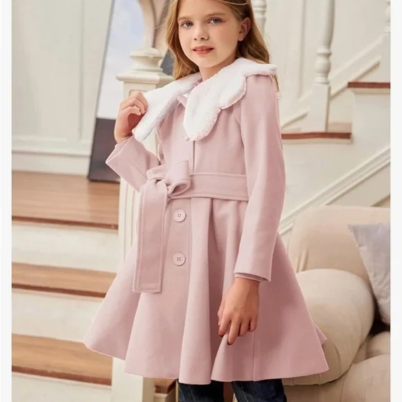 Grace Karin.   Pink Pea Coat with Plush White Collar - Picture 3 of 5